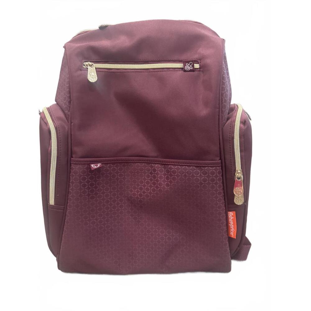Fisher Price Diaper Bag Backpack Burgundy‎ With Changing Pad Insulated Pockets